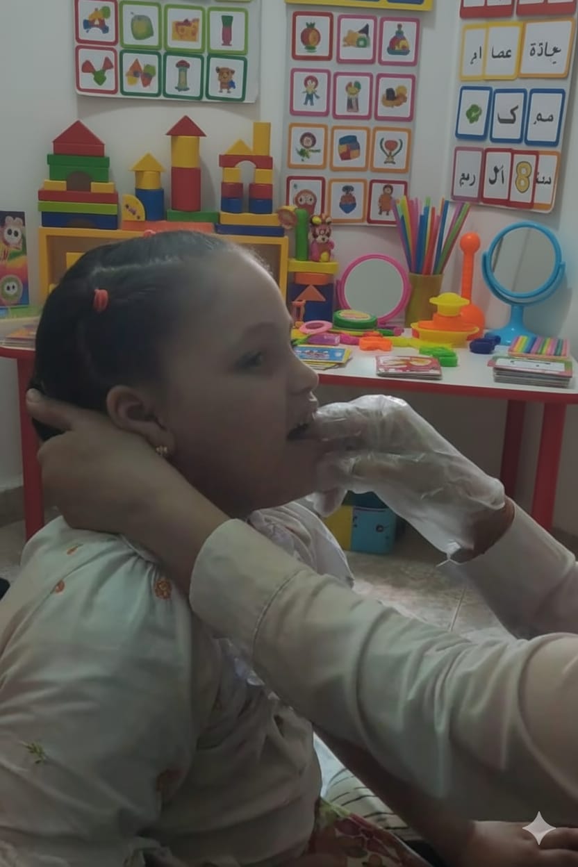 صورة من جلسة التخاطب في مركز صوت الطفل
